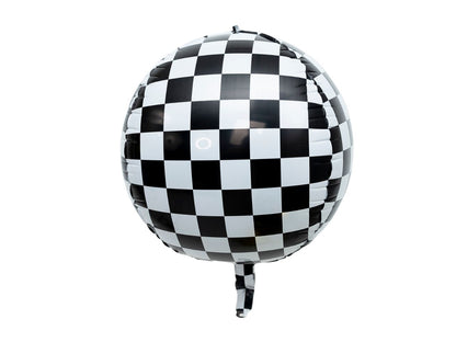 22" Orb -  Checkered Flag  • Mylar Balloon